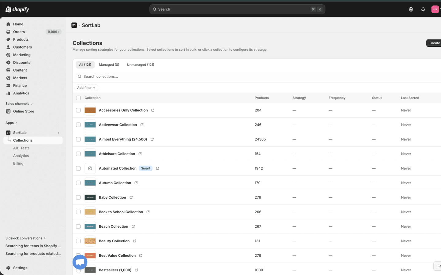 SortLab Collections page