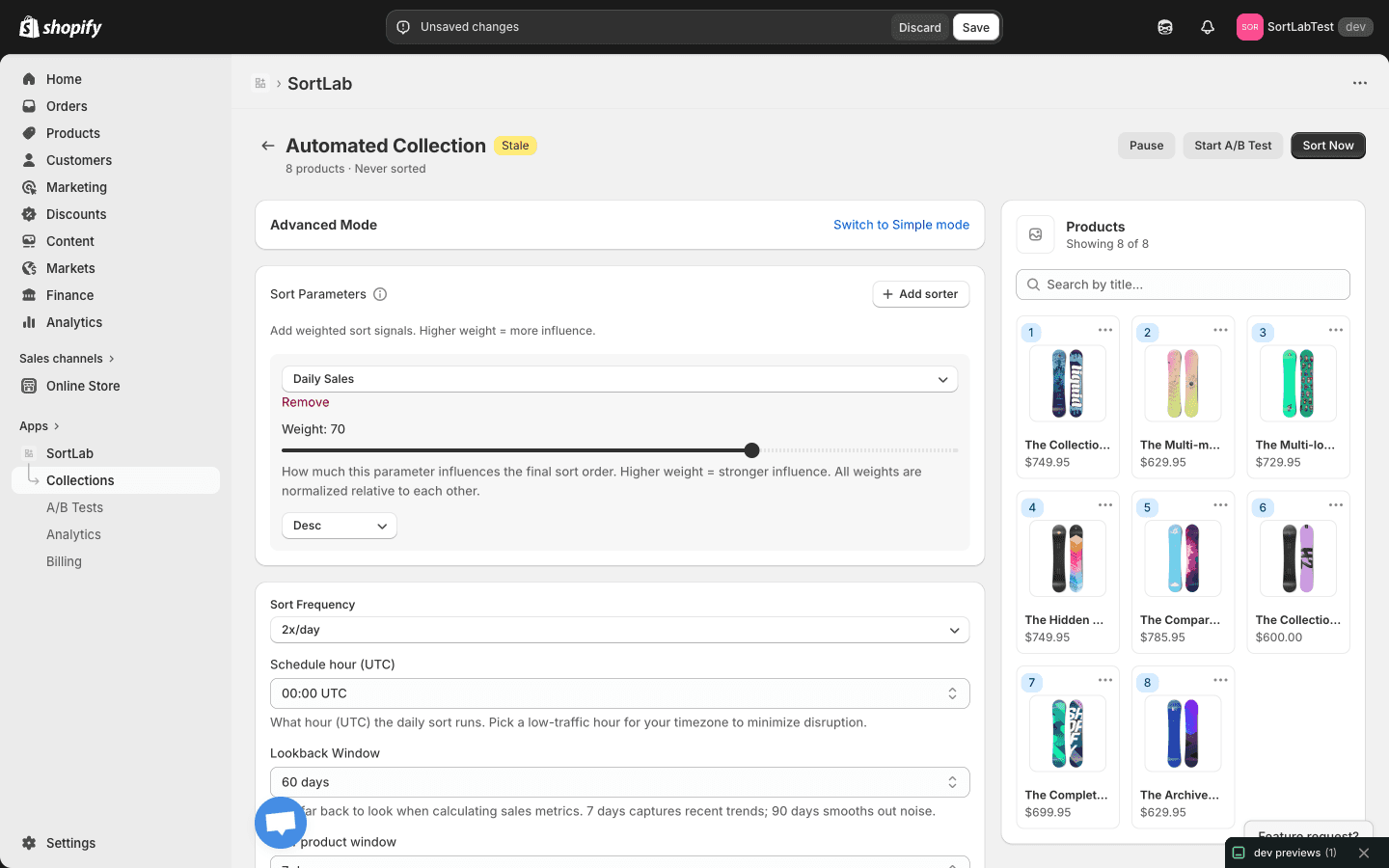 Collection detail screen in Advanced Mode