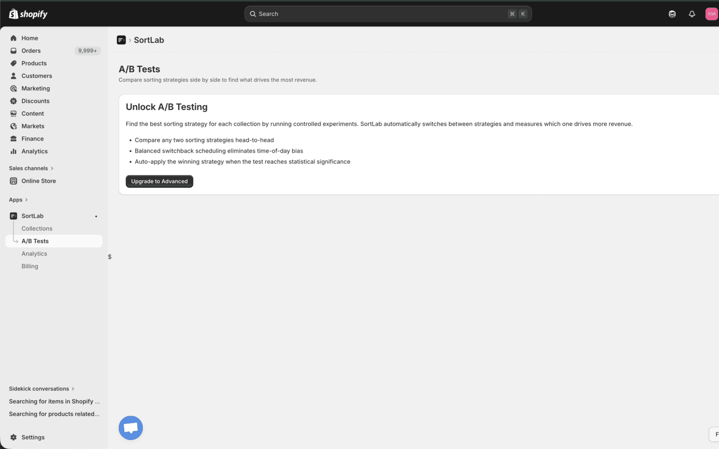 A/B Tests locked view on Starter
