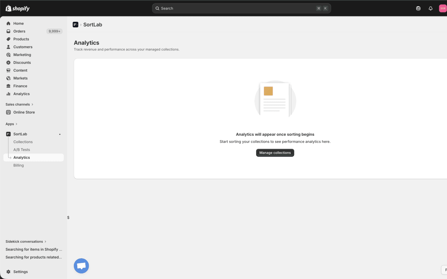 SortLab Analytics empty state
