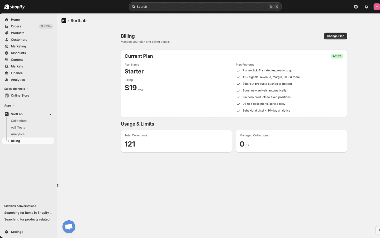 SortLab Billing page