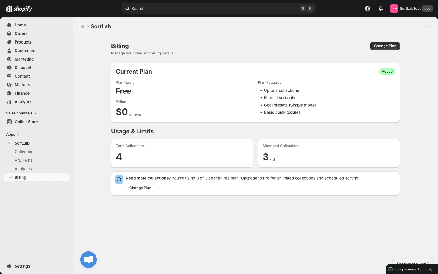 SortLab Billing page