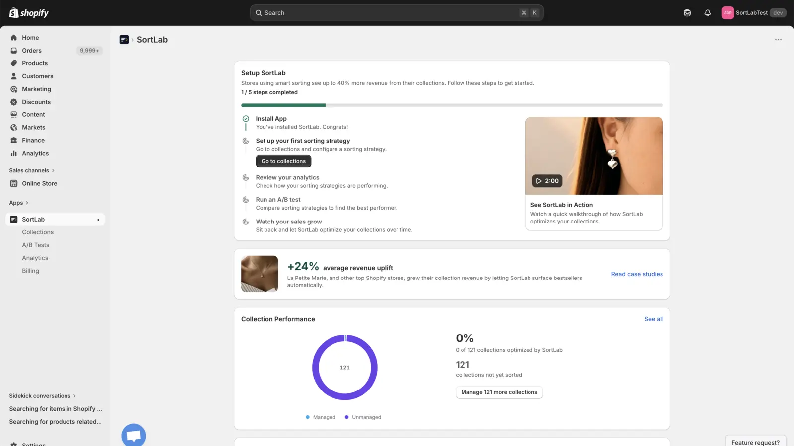 SortLab inside Shopify admin